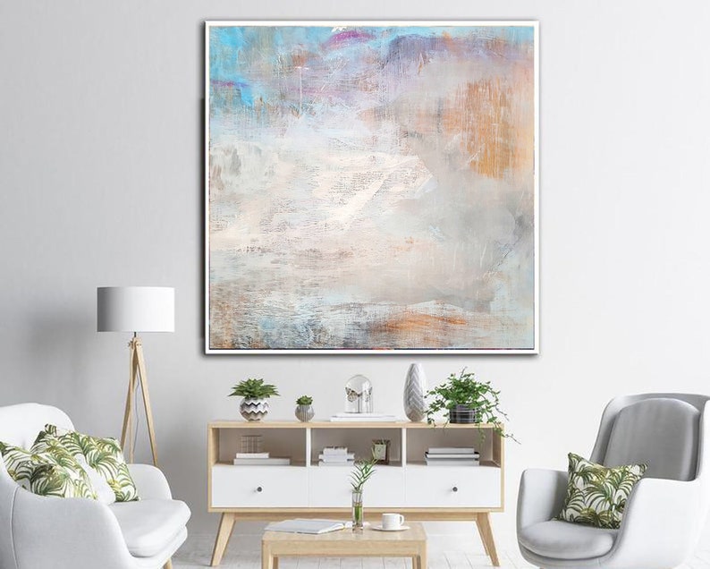 Oversized Abstract Beige Paintings on Canvas Original Oil Painting Textured Gray Painting Stand with Ukraine Art for Living Room Wall Decor image 1