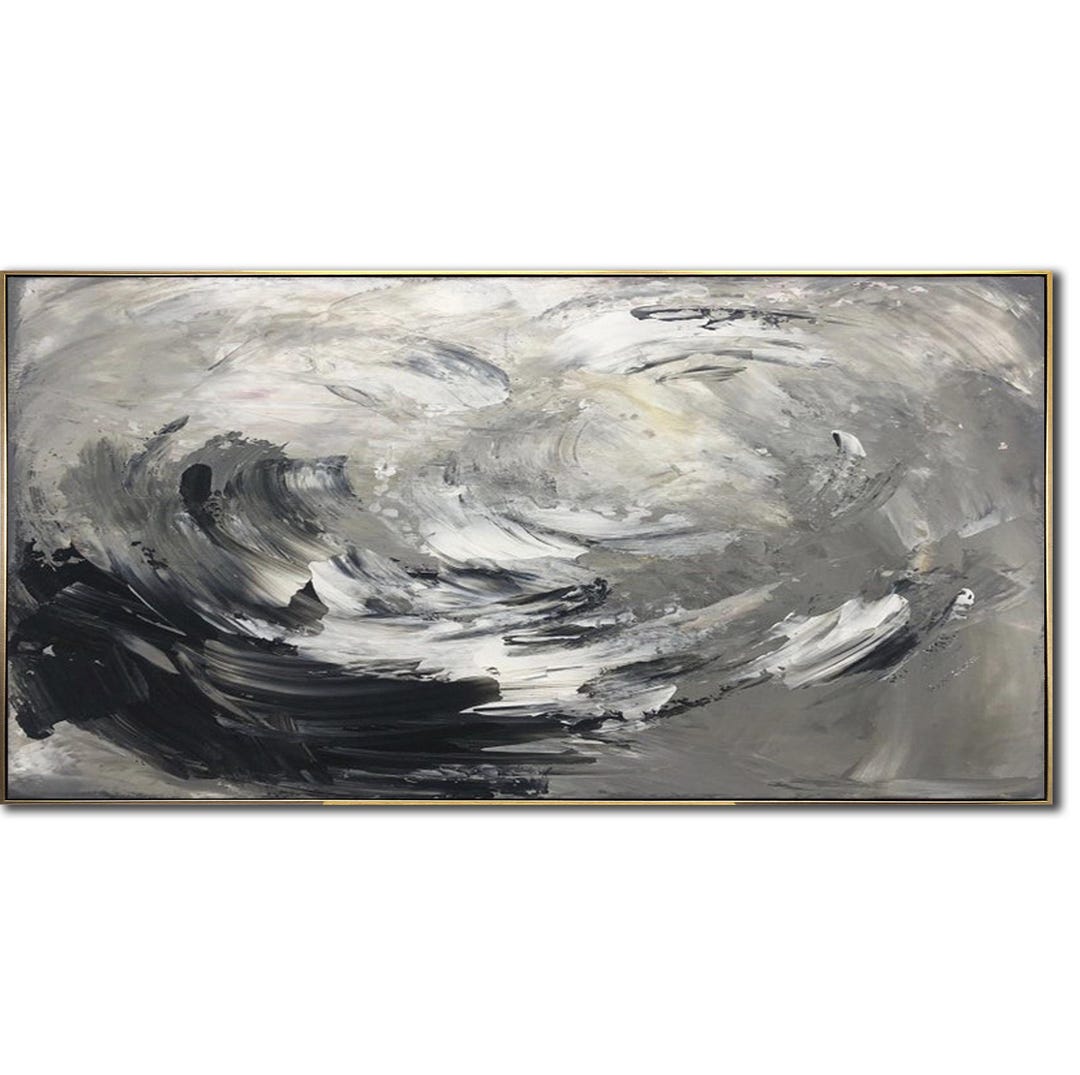 Large Abstract Black and White Oil Paintings on Canvas Hand Painted ...