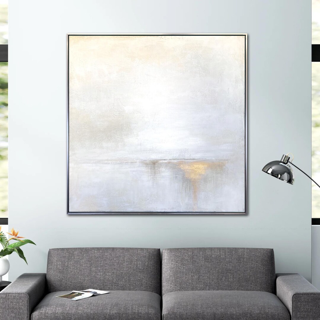 Textured White Abstract Painting: Gold Leaf Minimalist Canvas Art - Etsy