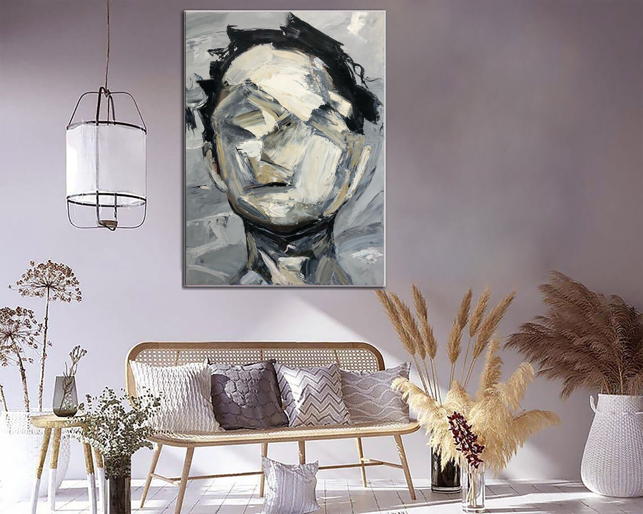 Abstract Face Painting on Canvas Aestethic Painting Wall Art Etsy