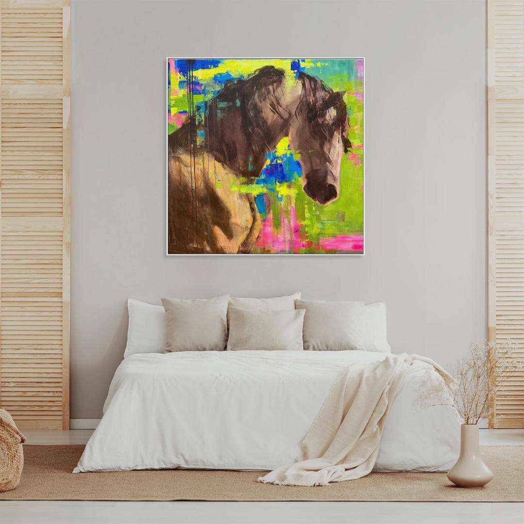 Large Abstract Horse Painting, Colorful Modern Wildlife Canvas Wall Art ...