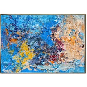 Abstract Oil Painting on Canvas Colorful Art Painting Modern Oil Painting on Canvas Original Blue Painting for Living Room Decor