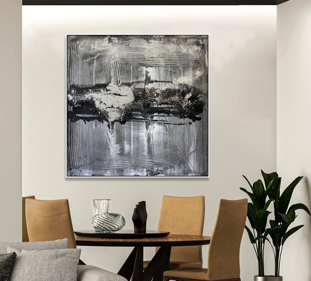 Gray Textured Abstract Painting – Modern Black & White Expressionist ...