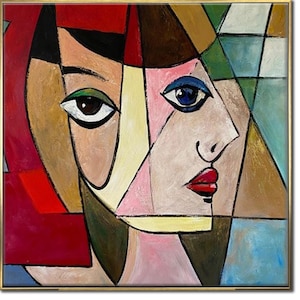 Abstract Cubist Woman Portrait Paintings On Canvas Cubist Colorful Figurative Art Cubist Wall Art Original Handmade Painting for Home 40x40"