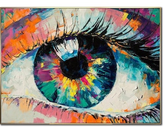 Oversize Framed Wall Art Eye Painting Colorful Painting Abstract Acrylic Painting Modern Painting On Canvas Living Room Wall Art Framed