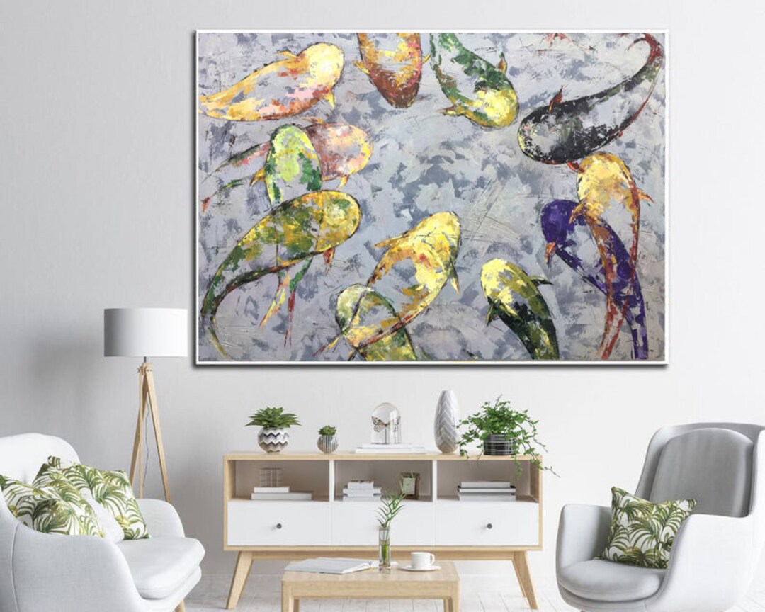 Abstract Koi Fish Oil Painting on Canvas: Modern Feng Shui Wall Art - Etsy