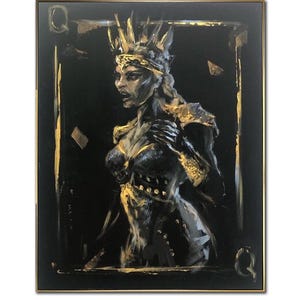 Schoppenvrouw Zwart en goud abstracte kunst moderne empowerment van vrouwelijke kunst krachtig vrouwelijk portret canvas royalty muurdecoratie