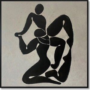 Abstract Figurative Painting in Monochrome Minimalism Silhouette Art Motion Humans Form Art Black and White Dynamic Poses Modern Art 46x46&quot;