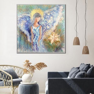 Large Acrylic Angel Paintings On Canvas Creative Home Decor Modern Textured Fine Art Handmade Oil Painting for Indie Room Wall Decor image 6