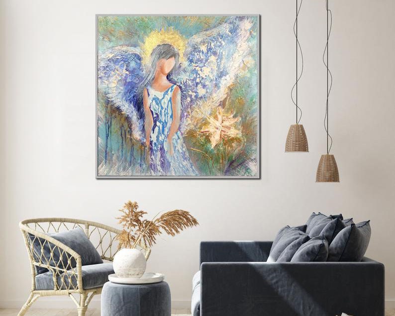 Large Acrylic Angel Paintings On Canvas Creative Home Decor Modern Textured Fine Art Handmade Oil Painting for Indie Room Wall Decor image 6