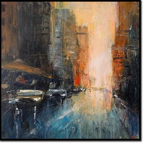 Abstract Cityscape Painting Large Modern Canvas Wall Art Urban Home Decor Textured Wall Art Living Room Wall Art Hand Painted Art