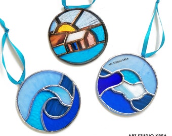 Ocean Views Stained Glass Suncather Decoration Stained glass, Ornament, Window Decoration, Glass Wall Hanging, Home Decor Gift