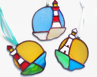 Lightouse Stained Glass Suncather Decoration Stained glass, Ornament, Window Decoration, Glass Wall Hanging, Home Decor Gift