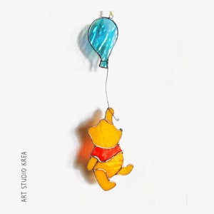 Winnie-the-Pooh Hanging Decoration Stained glass, Ornament, Window Decoration, Glass Wall Hanging, Home Decor Gift