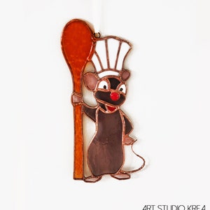 Little Chef Ratatouille Hanging Decoration Stained glass, Ornament, Window Decoration, Glass Wall Hanging, Home Decor Gift