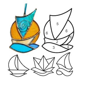 GLASS PATTERNS • 4 Boats Stained Glass Panel Patterns - Instant Download