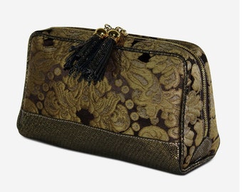 The "Beauty Case" Travel Pochette Venetian Brocade Real Leather & Damask Silk Handmade