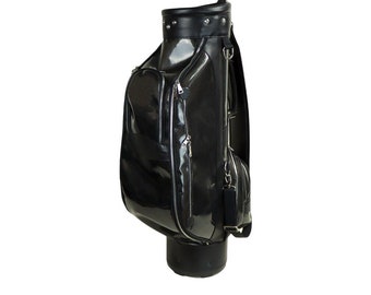 Golf Clubs Cart Bag CARBON FIBER & Real Leather Handmade to Order in Italy (BLACK)