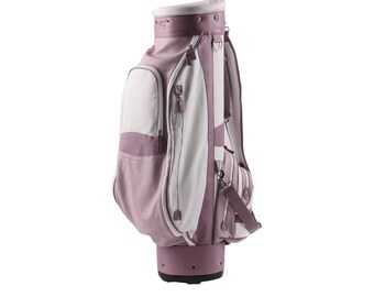 Leather Golf Clubs Cart Bag with Shoulder Strap Soft Pebble-Grain Waterproof Full Grain Leather Golf Equipment Accessories Bag PINK/PURPLE