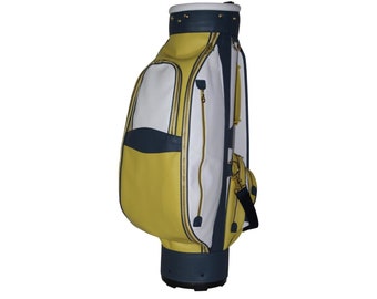 Leather Golf Clubs Cart Bag with Shoulder Strap Soft Pebble-Grain Waterproof Full Grain Leather Golf Equipment Accessories Bag YELLOW/BLUE