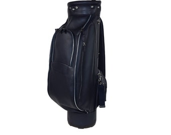 Sac pour chariot de clubs de golf en cuir avec bandoulière souple en cuir pleine fleur grainé imperméable pour accessoires d'équipement de golf BLEU MARINE