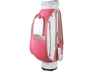 Sac pour chariot de clubs de golf en cuir avec bandoulière souple en cuir pleine fleur grainé imperméable pour accessoires de golf ROSE/OR