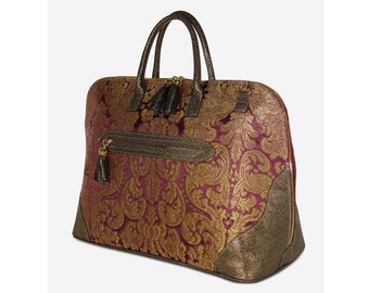 The "Duffle Bag" in Venetian Brocade Genuine Leather & Damask Silk Handmade