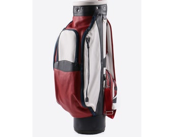 The "Imperial Golf Bag" Clubs Cart Bag with Shoulder Strap Soft Pebble-Grain Waterproof Full Grain Leather Golf Equipment Bag