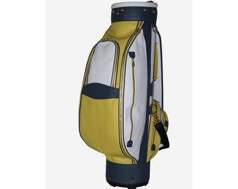 The "Imperial Golf Bag" Clubs Cart Bag with Shoulder Strap Soft Pebble-Grain Waterproof Full Grain Leather Golf Equipment Bag