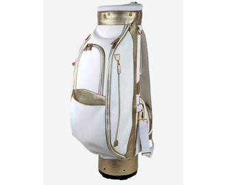 The "Two-Tone Golf Bag" Real Waterproof Leather White/Gold Handmade in Italy