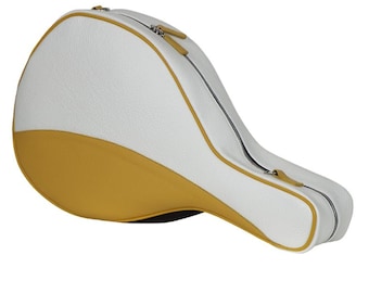 Padel Leather Bag 2 Rackets Soft Pebble-Grain Waterproof Full Grain Leather, Shoulder Strap Included - Made to Order  WHITE/BROWN/YELLOW