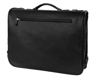 Royal Leather Garment Bag Luxury Travel Case Soft Pebble-Grain Full Grain Leather Italian Made Designer Bag (BLACK)