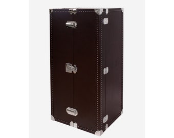 Luxury Royal Trunk Travel Trolley Garment Vertical Box Case Real Leather with Wood Finishes Made to Order in Italy