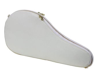 Leather Single Racket Tennis Bag Soft Pebble-Grain Italian Full Grain Waterproof Leather Shoulder Strap Included - WHITE