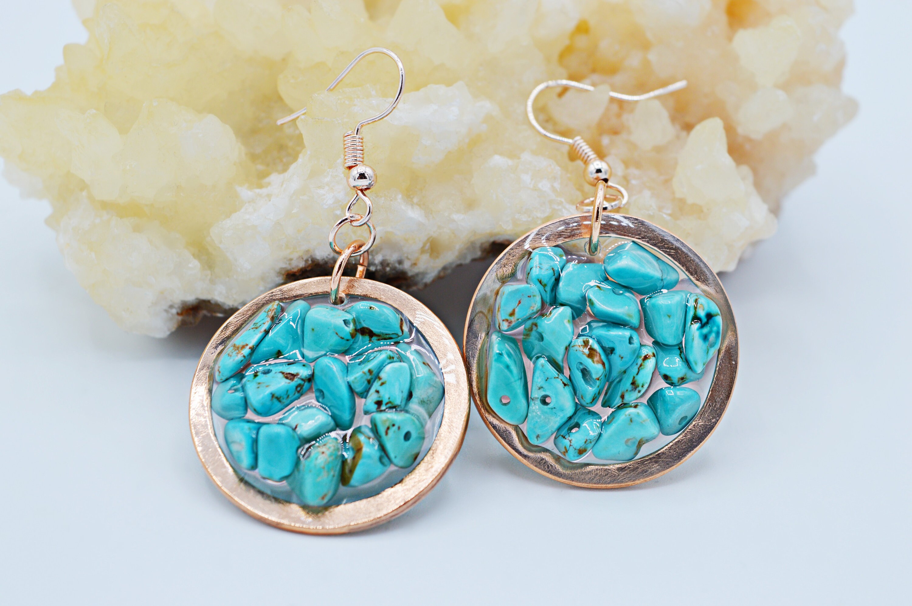 Copper Geode Magnesite Earrings / Blue Gem Cluster Earrings / Astrology
