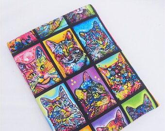 Padded Sleeves Crazy for Cats Print, Colorful kitties in stylized art, Book and Tablet Sleeve, Thick padding, Lined, No Closure, Handmade