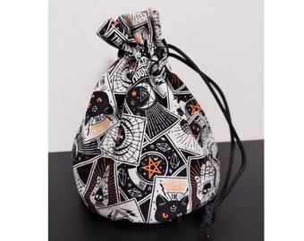 Tarot Cards Drawstring Pouch for Dice, Tokens, Coins, Crystals, Stones, Gift Bags, Cotton Fabric, Lined, Plastic Cord Stopper, Handmade