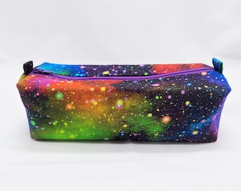 Rainbow Galaxy Pencil Pouch, Magical Space, Zippered Pen Case, Cotton Fabric with Lining, Handmade, Gift for Students,