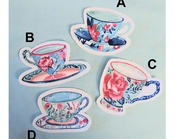 Appliques en tissu de coton pour tasse à thé, fait main, 4 modèles de style vintage, pour projets de bricolage, soirée artisanale, tea party, jolis écussons de tasse de thé