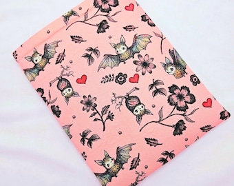 Padded Book Sleeves Cute Bats & Flowers Print, Kawaii and Creepy, Tablet Sleeves, Book Lover Gifts, Lined, No Closure, Handmade