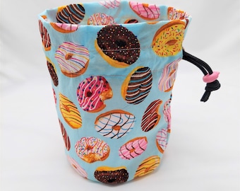 Cute Donuts Drawstring Pouch for Dice, Tokens, Coins, Crystals, Stones, Gift Bags, Cotton Fabric, Lined, Plastic Cord Stopper, Handmade