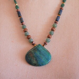 Hand Beaded Chrysocolla Teardrop Pendant Necklace: Artisan Crafted