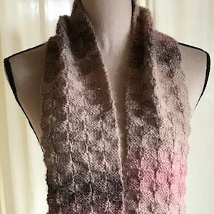 Hand Knit Wool Blend Scarf with Sparkle Fringe - Reversible