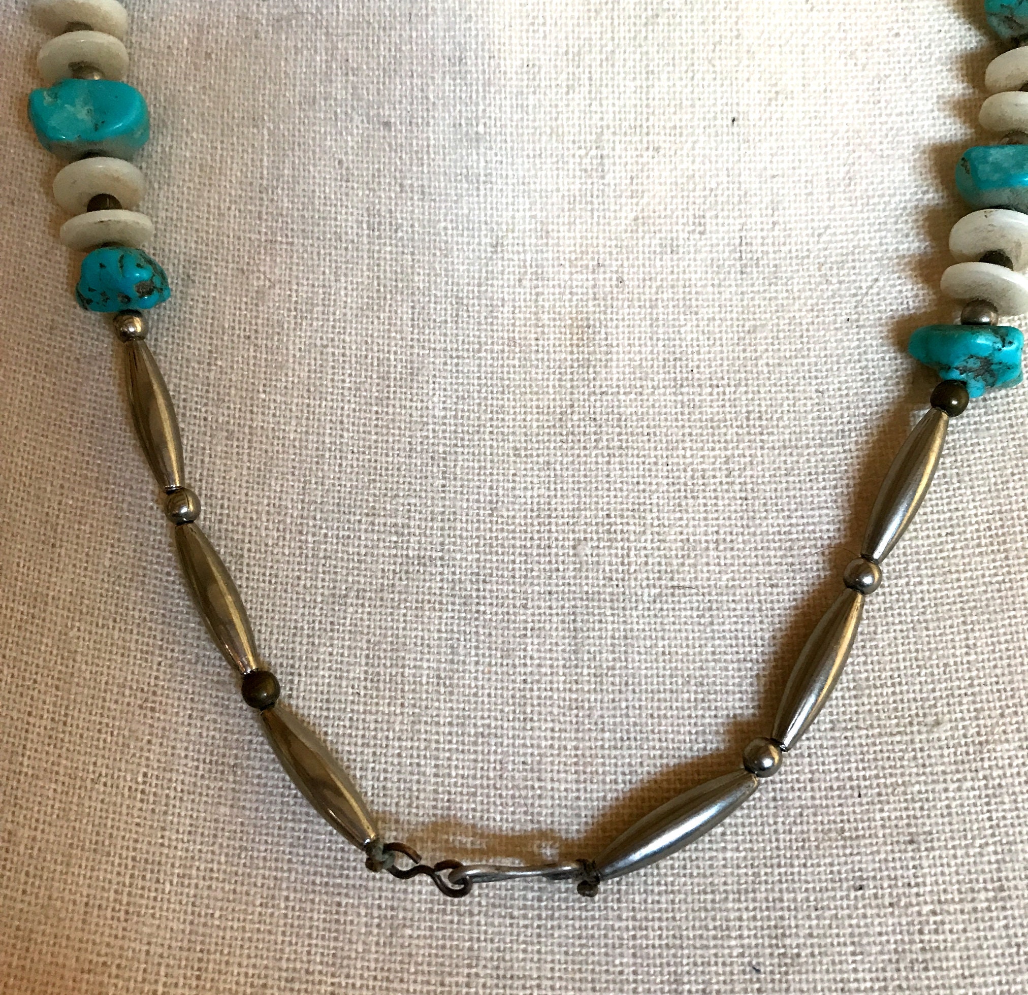 Collier Amérindien Vintage Navajo - Pierre Turquoise - Style Harpo - Ancien Et Porté
