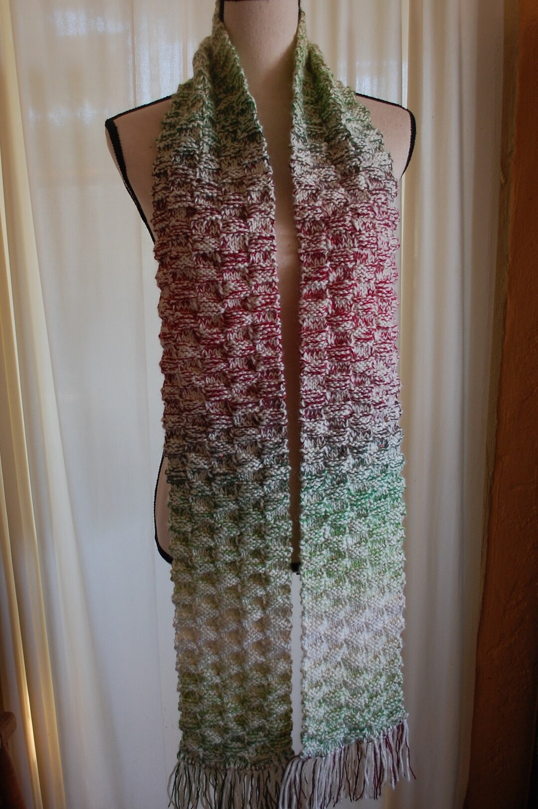 Hand Knit Sparkle Scarf: Red, Green, and Alpaca Blend - Etsy
