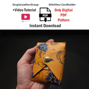 Stitchless Cardholder leather PDF Pattern EDC Wallet template Minimalist cardholder No sewing Stitchless pattern DIY