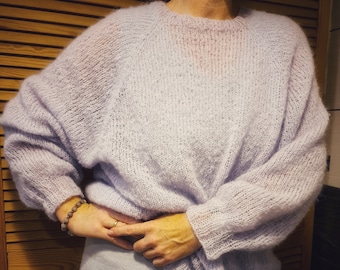 Oversize woolen sweater hand knitted one size soft warm