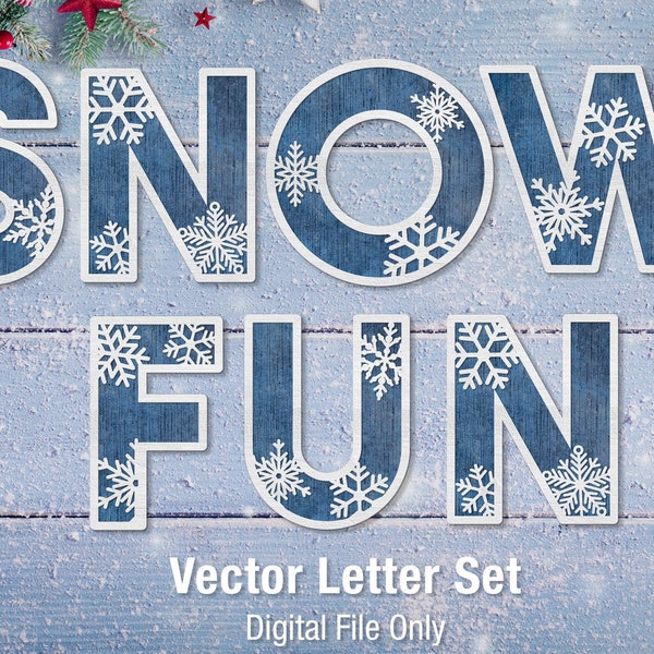 Snowflakes Cut out Alphabet Font, Snow, Holidays, Winter, SVG digital glowforge file, circuit, vinyl Laser Letters Numbers decor vector Name