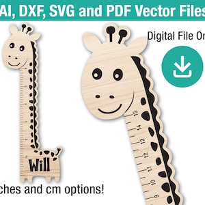 Kinder Giraffe Ausschnitt Lineal Spaß geformt Kinder personalisierte Lineal perfekt für Laster Graveur oder glowforge svg-Datei. CNC Cutter, Plotter