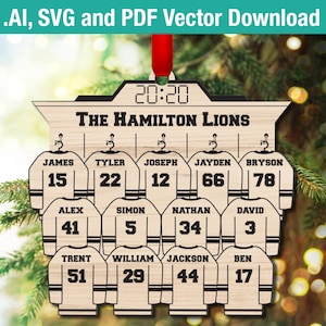 Camisas de hóquei vetorial, enfeite de Natal, equipe, vários nomes de grupo, gravador a laser, treinador, svg, ai, pdf, planos de modelo, laser, glowforge